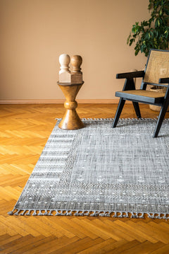 Machine Made Area Rug – Brown Geometric Woven Carpet for Living Room