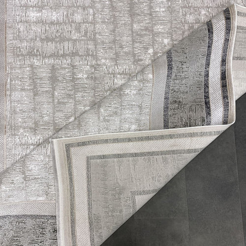 Viscose Area Rug - Machine Made Cream Frame Rug with 7mm Pile & Anti Slip