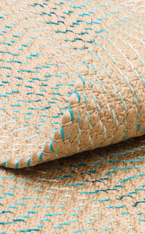 Round Jute Rug - Beige Striped Pattern Knitted Carpet With Soft Texture