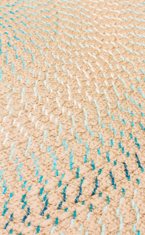 Round Jute Rug - Beige Striped Pattern Knitted Carpet With Soft Texture