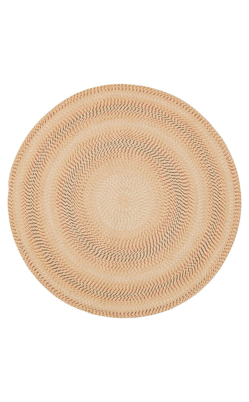 Round Jute Rug - Beige Striped Pattern Knit Carpet | Soft Texture, Dust Free