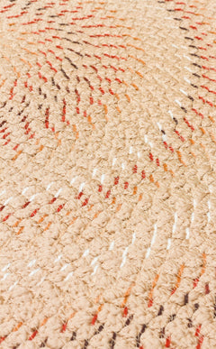 Round Jute Rug – Beige Striped Cotton Carpet | Soft Texture, Dust Free Floor Mat