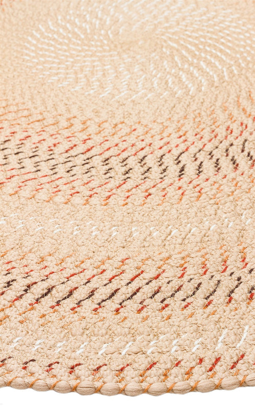 Round Jute Rug - Beige Striped Pattern Knit Carpet | Soft Texture, Dust Free