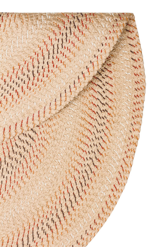 Round Jute Rug - Beige Striped Pattern Knit Carpet | Soft Texture, Dust Free