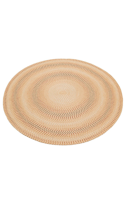 Round Jute Rug - Beige Striped Pattern Knit Carpet | Soft Texture, Dust Free