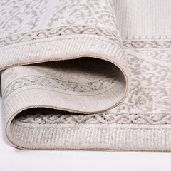 Machine Made Area Rug - Cream Frame Rug With Laser Cut Edge, Non Slip