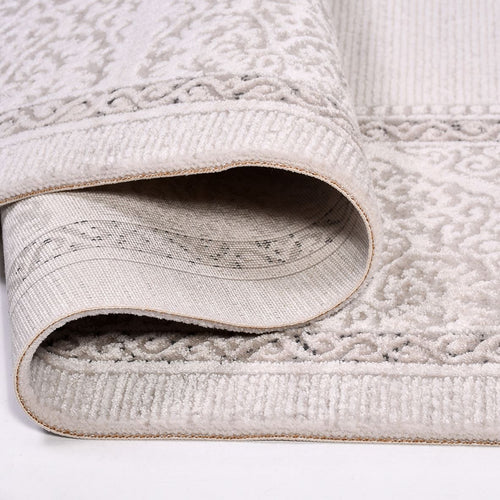 Machine Made Area Rug - Cream Frame Rug With Laser Cut Edge, Non Slip