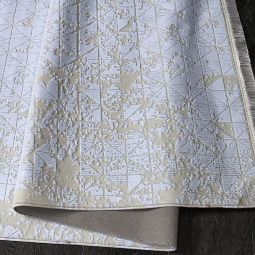 Grey Geometric Area Rug – Machine Made Cotton Rug With Non Slip Base