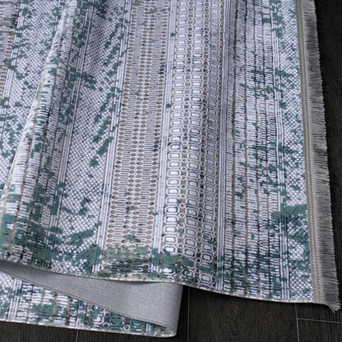 Blue Striped Area Rug – Machine Made Cotton Rug with Non Slip Base, 6mm Pile