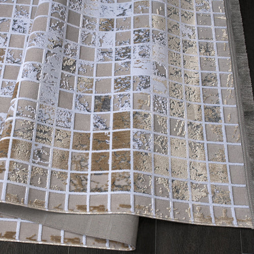 Grey Geometric Area Rug - Machine Made Cotton Rug with Non Slip Backing