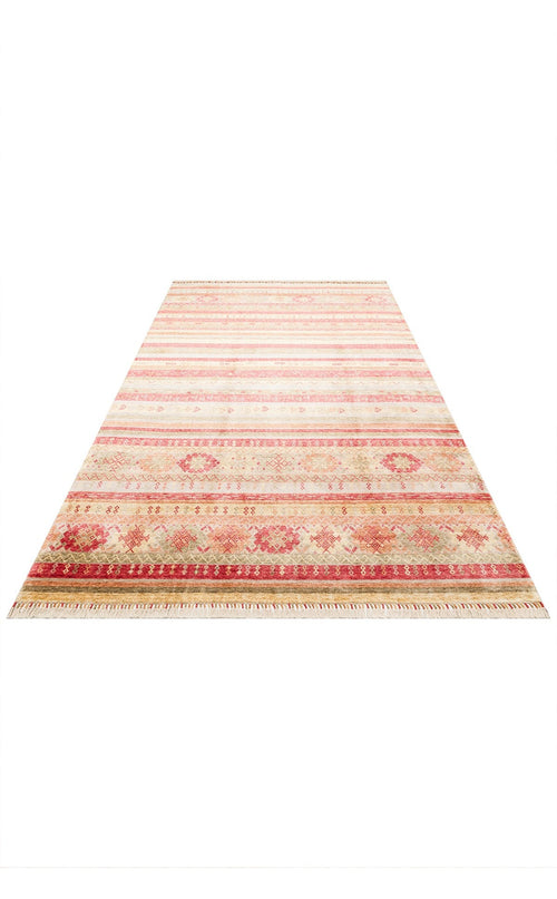 Handmade Viscose Rug - Modern Red Striped Flatweave Area Carpet by Eko