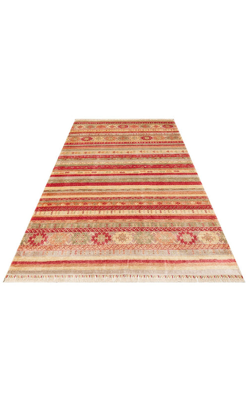 Handmade Viscose Rug - Modern Red Striped Flatweave Area Carpet by Eko