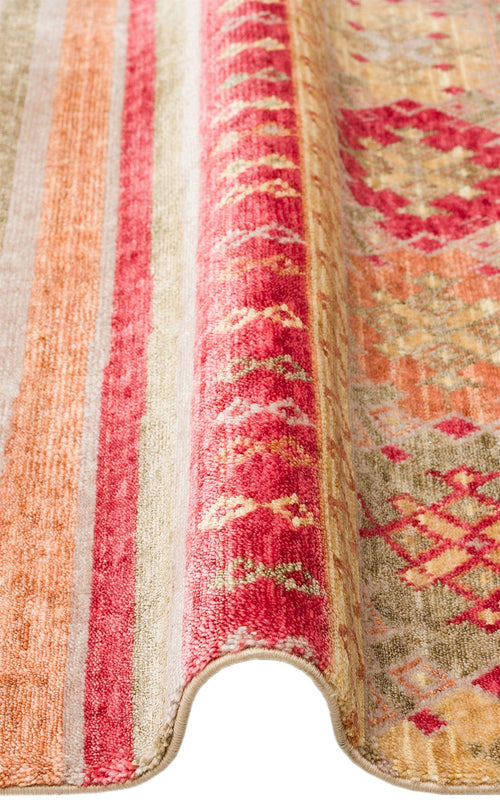 Handmade Viscose Rug - Modern Red Striped Flatweave Area Carpet by Eko