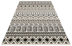 Cinisello Balsamo Black Wool and Viscose Machine Made Area Rug