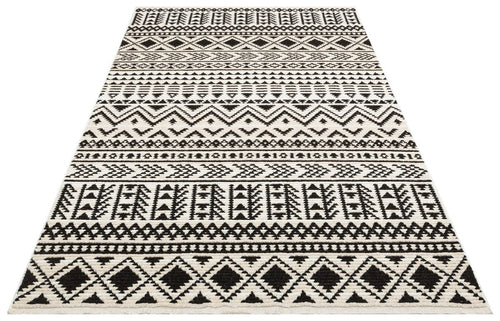 Cinisello Balsamo Black Wool and Viscose Machine Made Area Rug